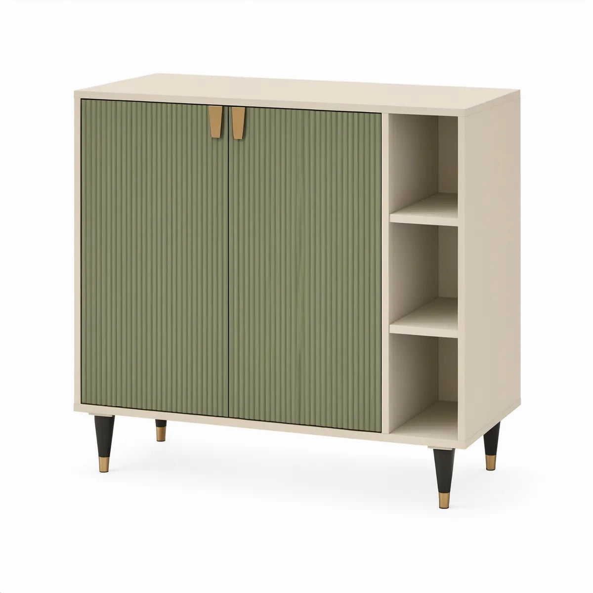 Komoda z MDF se 2 dvířky a 3 policemi, krémová/zelená/černá/zlatá, 100 × 40 × 90 cm